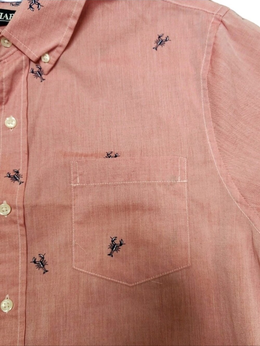New Chaps Mens Large Lobster Print Short Sleeve Button Down Shirt Front Pocket - Picture 5 of 11